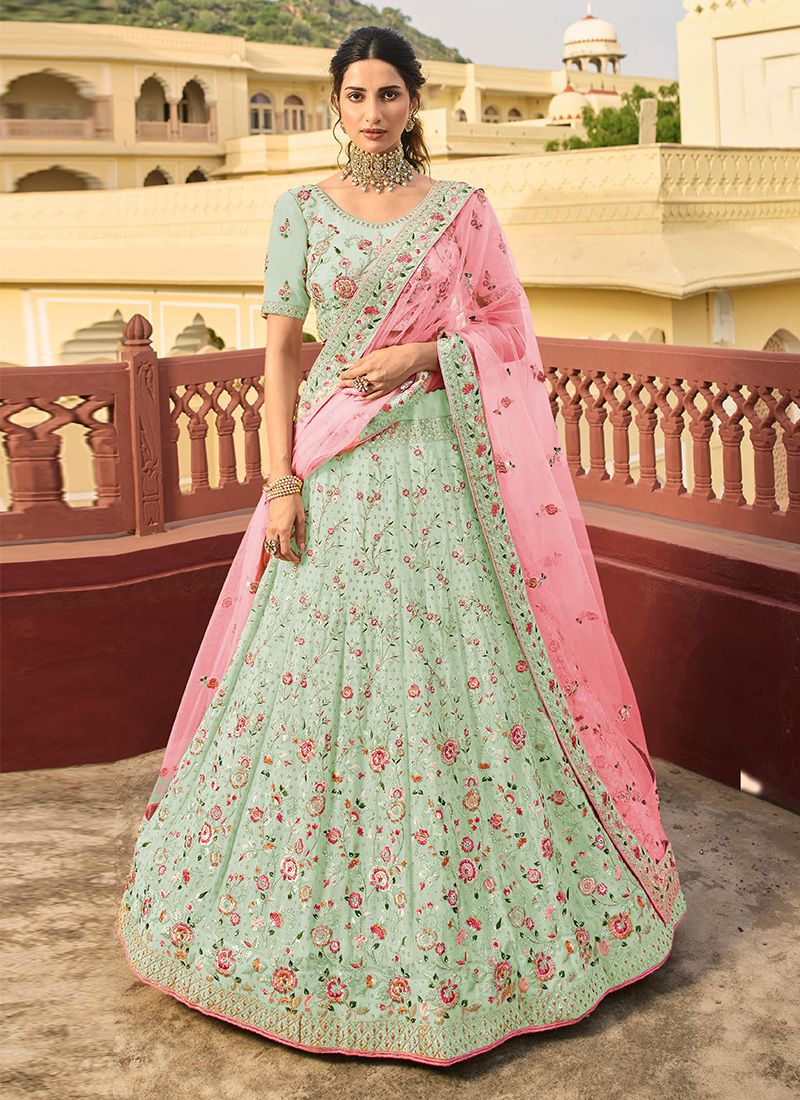Sea Green Organza Swarovski Work Lehenga Choli Clothsvilla Main image