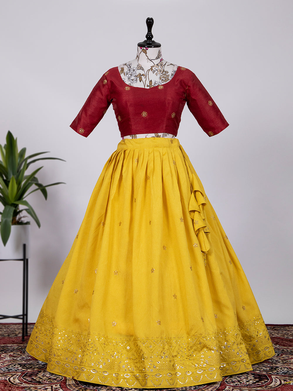 Yellow Color Sequins and Thread Embroidery Work Heavy Banglory Lehenga Choli With Dupatta Clothsvilla
