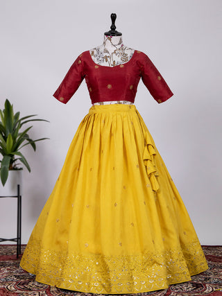 Yellow Color Sequins and Thread Embroidery Work Heavy Banglory Lehenga Choli With Dupatta Clothsvilla