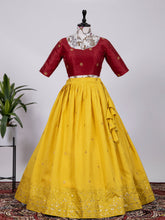 Load image into Gallery viewer, Yellow Color Sequins and Thread Embroidery Work Heavy Banglory Lehenga Choli With Dupatta Clothsvilla