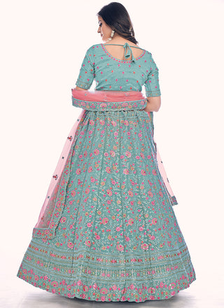 Turquoise Long Choli Lehenga Clothsvilla