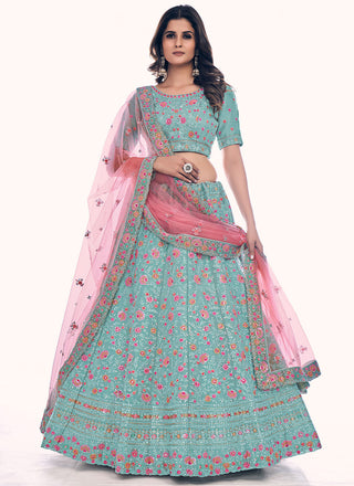 Turquoise Long Choli Lehenga Clothsvilla