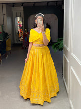 Load image into Gallery viewer, Yellow Color Sequins and Embroidery Thread Work Georgette Co-Ord Set Lehenga Choli ClothsVilla.com