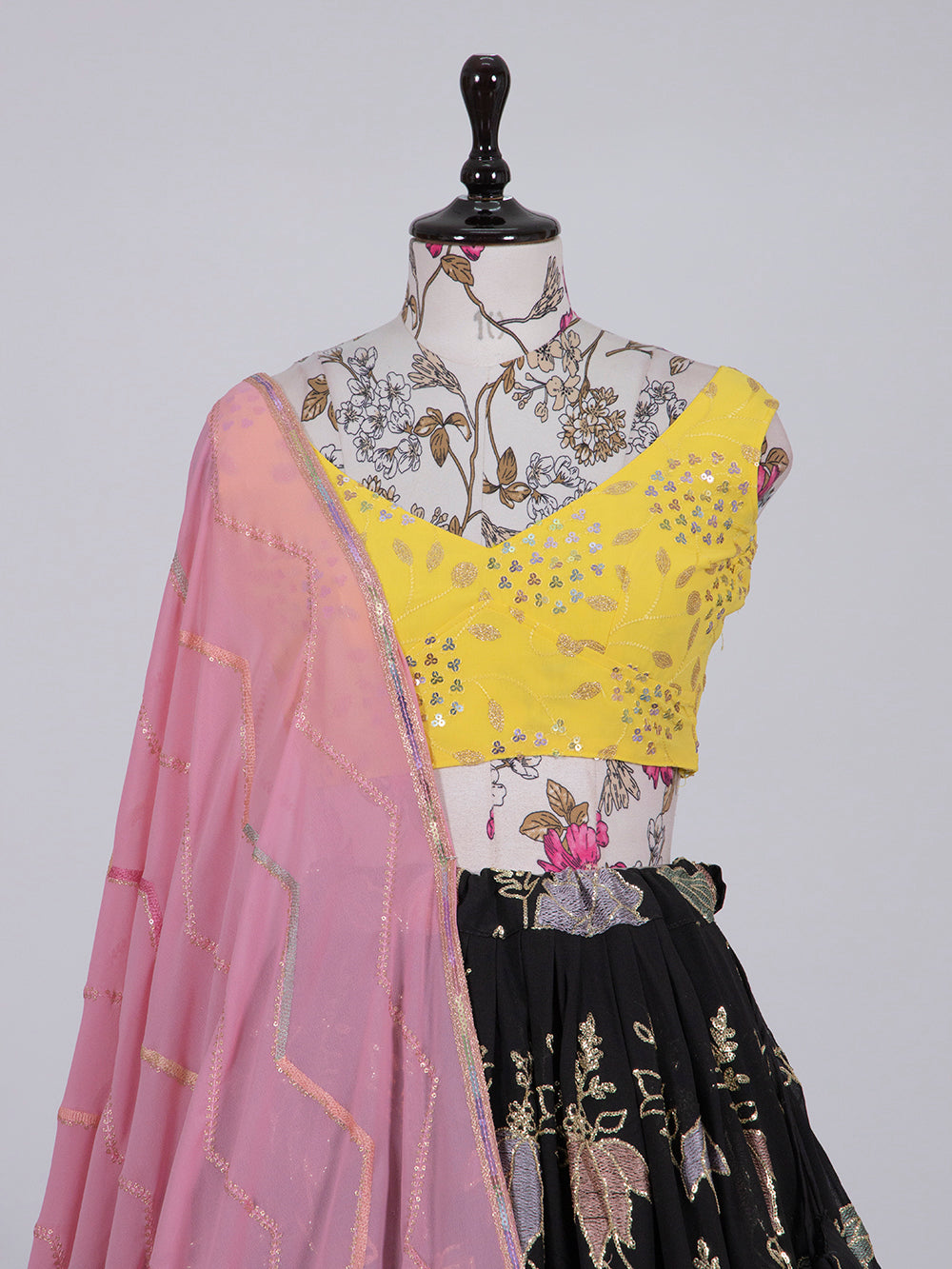 Black Color Thread And Sequins Embroidery Work Georgette Lehenga Choli Set Clothsvilla