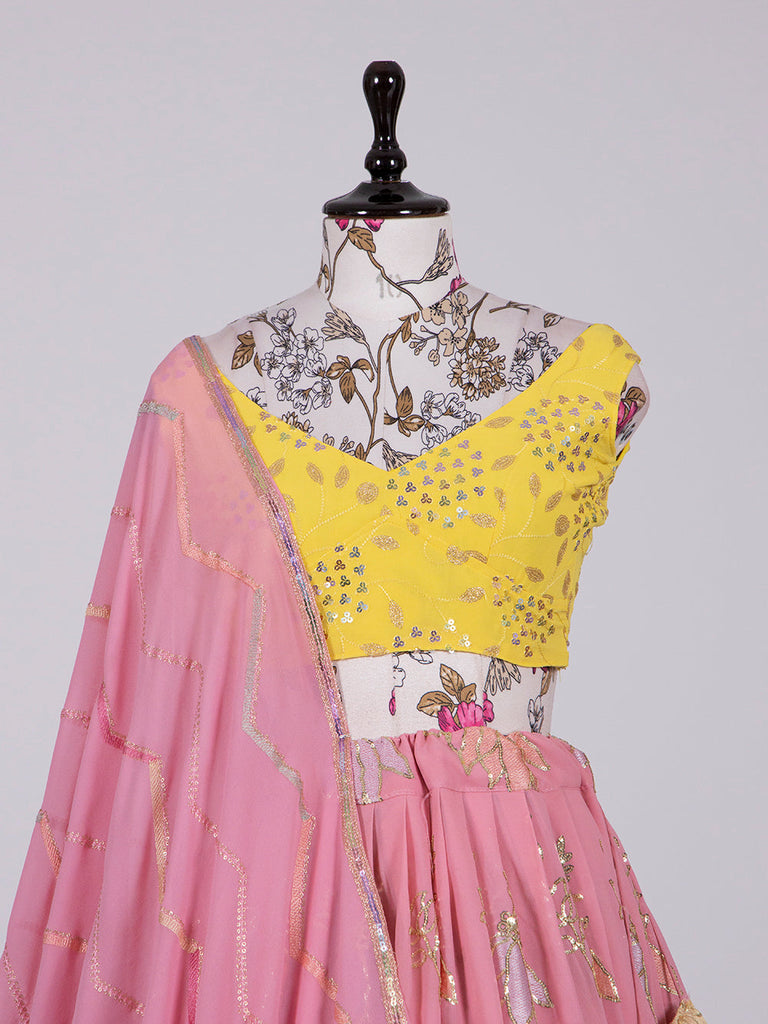 Pink Color Thread And Sequins Embroidered Work Georgette Lehenga Choli Clothsvilla