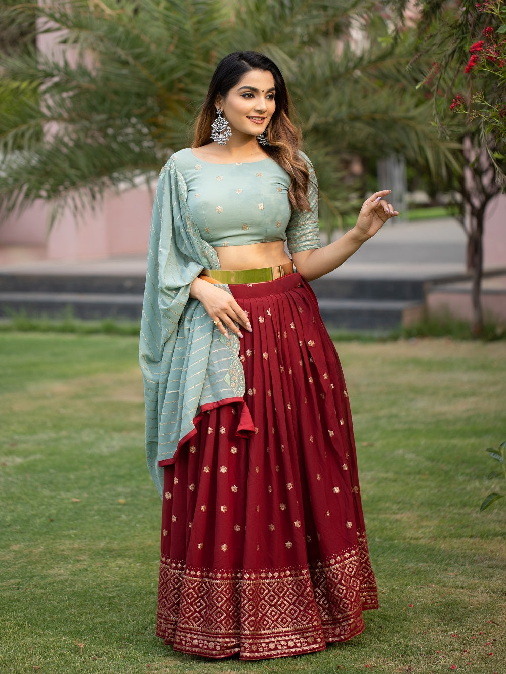 Maroon Color Thread And Sequins Embroidery Work Georgette New Lehenga Choli Set Clothsvilla