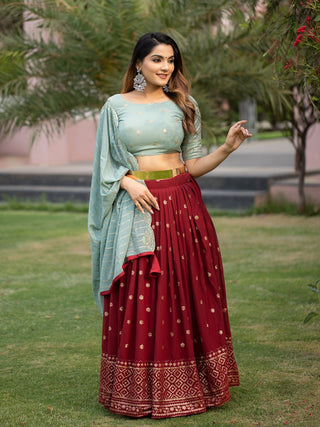 Maroon Color Thread And Sequins Embroidery Work Georgette New Lehenga Choli Set Clothsvilla
