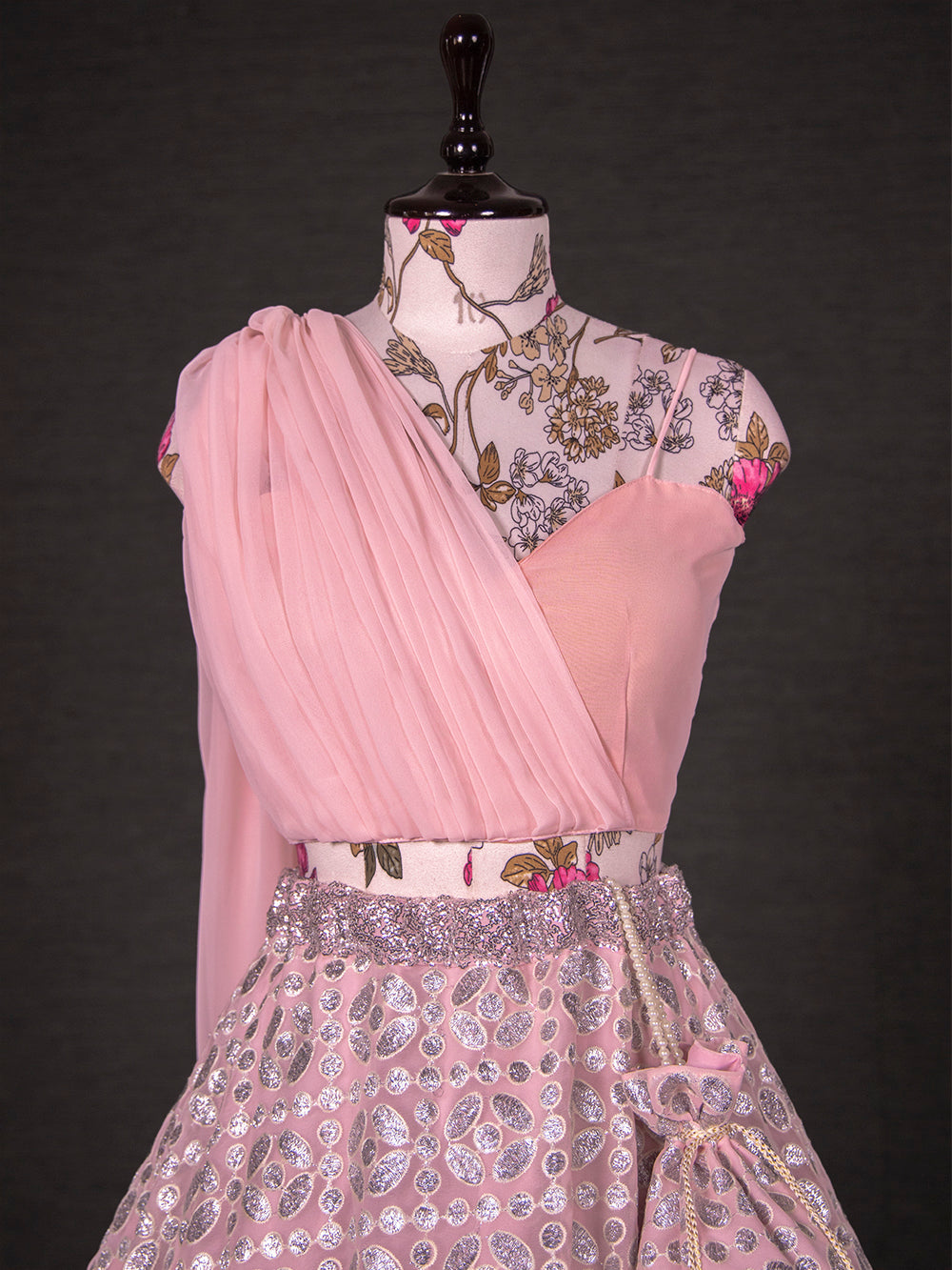 Pink Color Sequins And Thread Embroidery Work Georgette  Ready To Wear Lehenga Choli Set Clothsvilla
