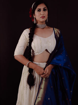 White Color Sequins And Thread Work Georgette Lehenga Choli Set Clothsvilla