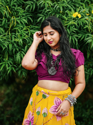 Yellow Color Sequins And Thread Embroidery Work Georgette Two Piece Lehenga Set Clothsvilla