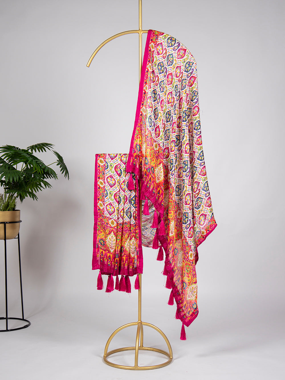 White Color Sequins And Thread Embroidery Work Pure Chiffon Silk Dupatta Clothsvilla