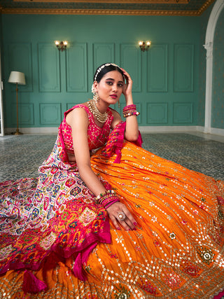 Yellow Color Sequin And Thread Embroidery Work Crushed Chinon Lehenga Choli Clothsvilla