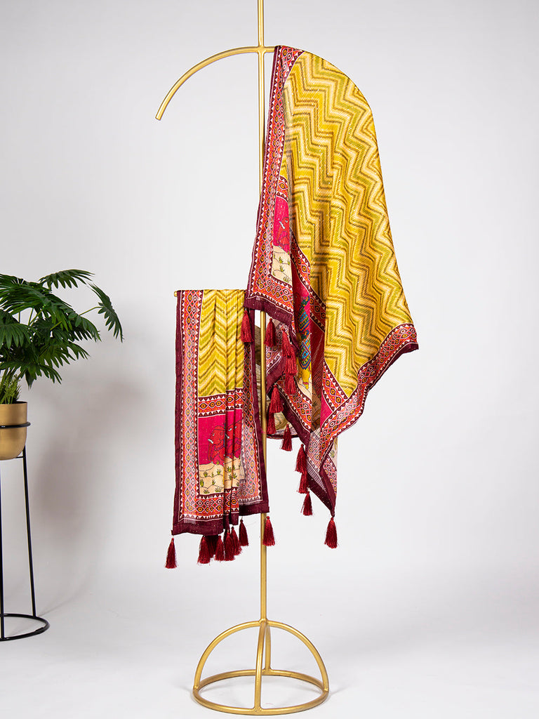 Yellow Color Sequins And Thread Work Pure Chinon Dupatta Clothsvilla