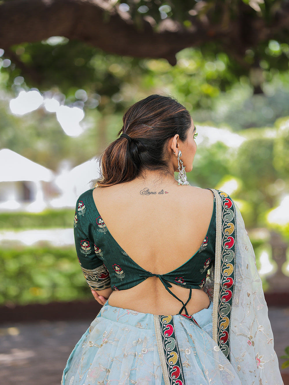 Sky Blue Color Thread Embroidery Work With Lace Border Organza Lehenga Choli ClothsVilla.com