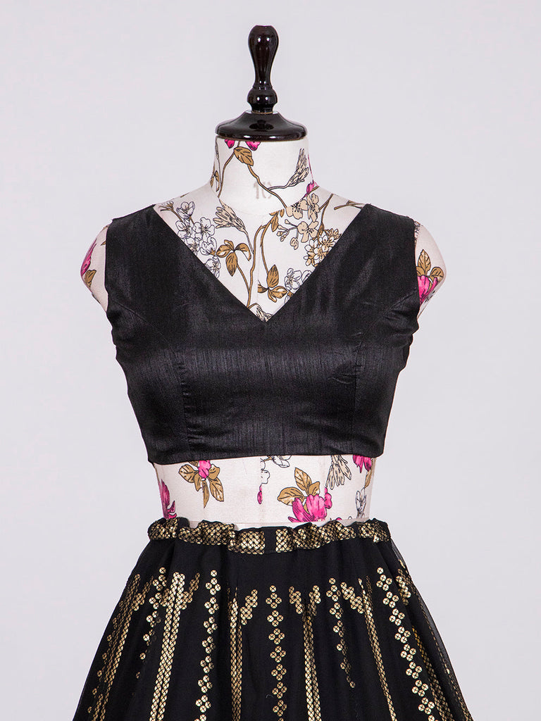 Black Color Sequins Embroidery Georgette Lehenga Clothsvilla