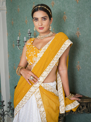 White Color Sequins Embroidery Georgette Lehenga Choli Clothsvilla