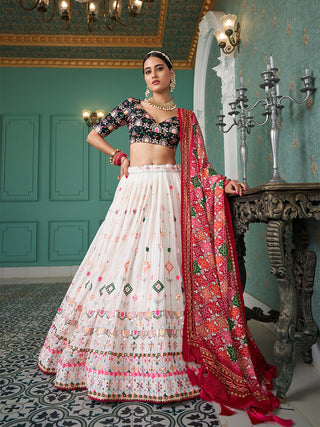White Color Thread And Sequins Embroidery Work Georgette Lehenga Choli Clothsvilla