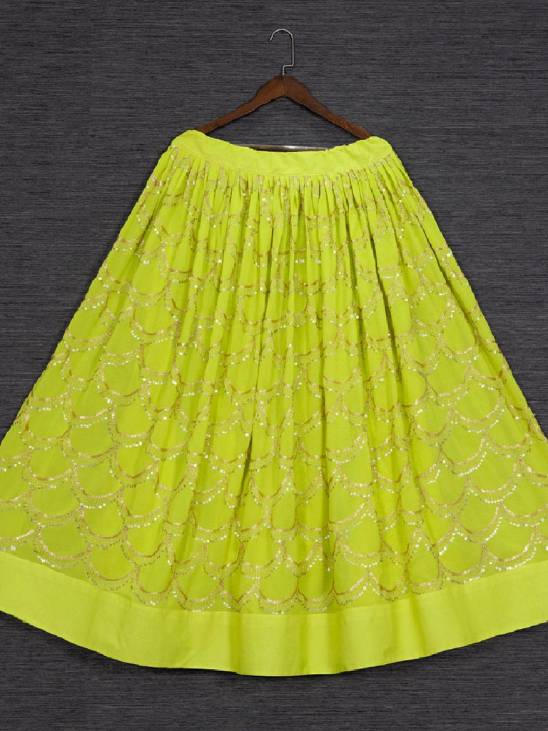 Parrot Color Sequins Embroidery Work Georgette Two Piece Lehenga ClothsVilla.com