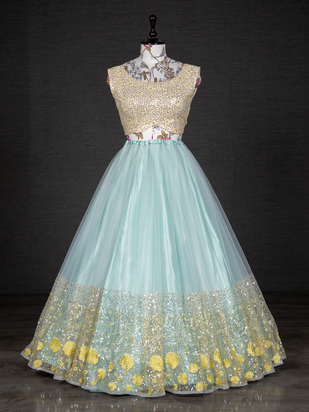 Sky Blue Color Sequins Embroidery Work Net Lehenga Choli With Dupatta Clothsvilla