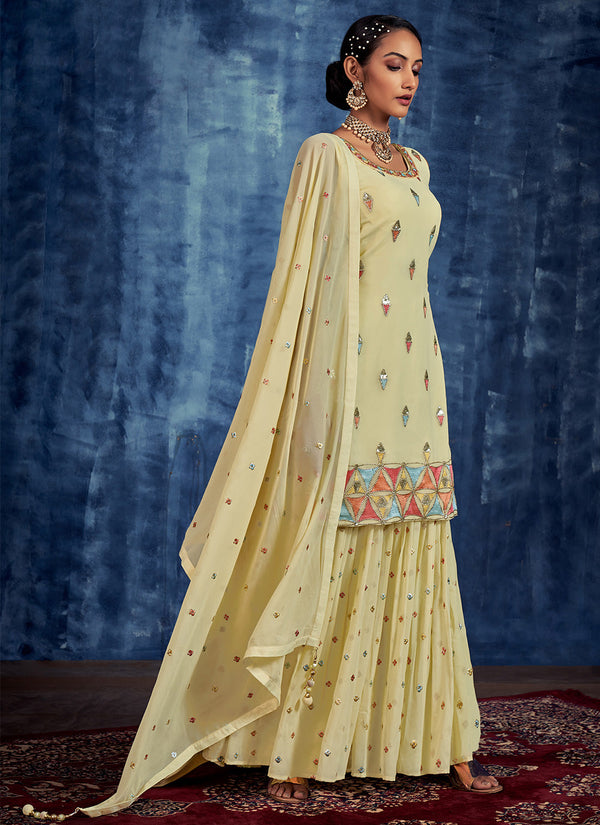 Georgette Readymade Salwar Suit in Yellow Clothsvilla