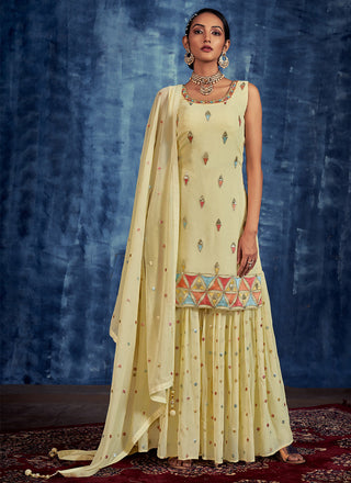 Georgette Readymade Salwar Suit in Yellow Clothsvilla