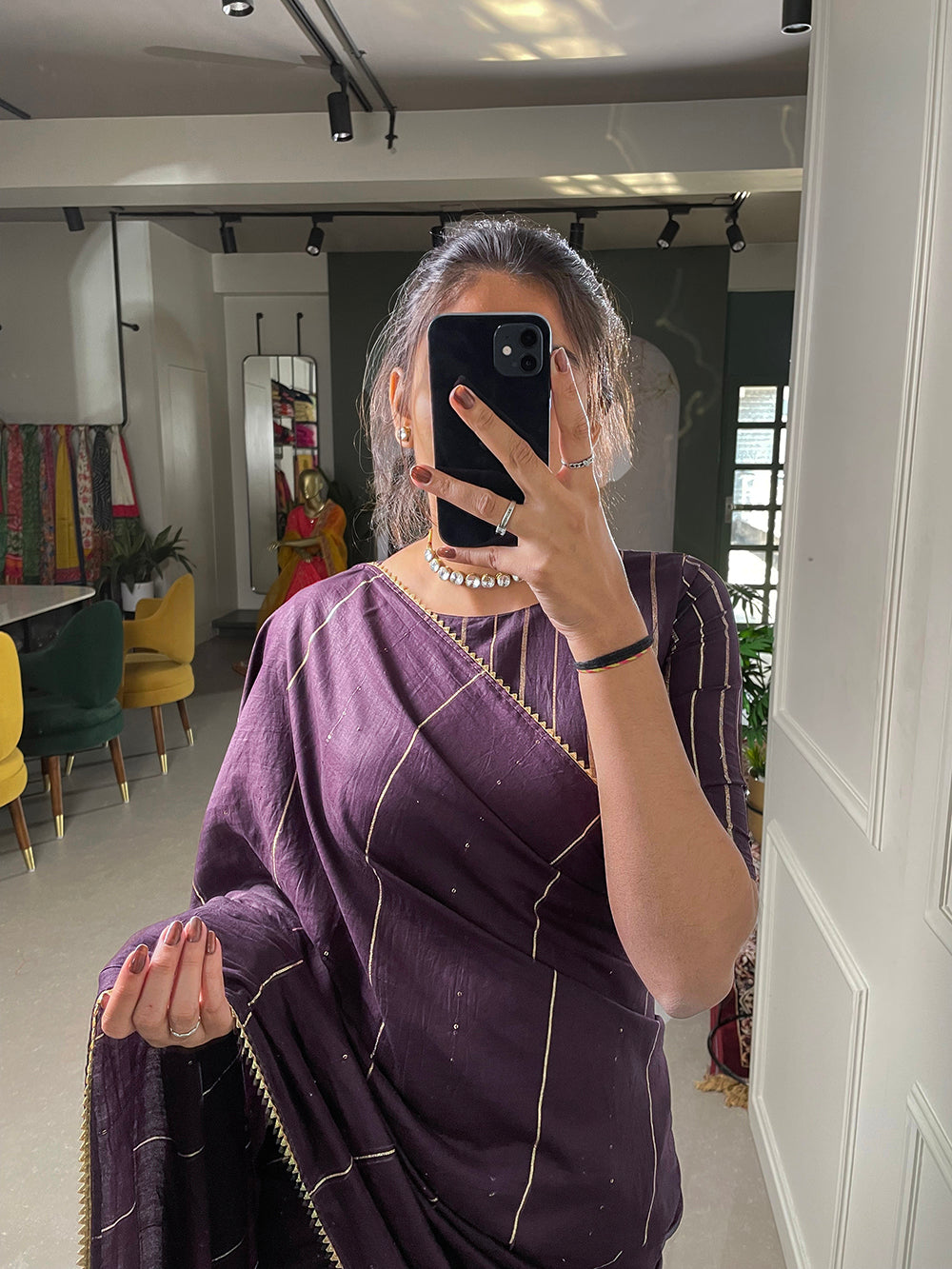 Wine Sequins And Zari Work Viscose Chanderi Saree Clothsvilla