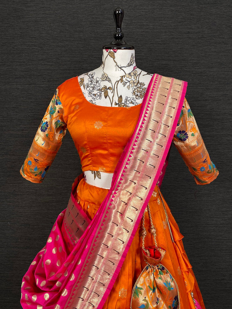 Orange Color Weaving Zari Work Silk Pethani Lehenga Choli Clothsvilla