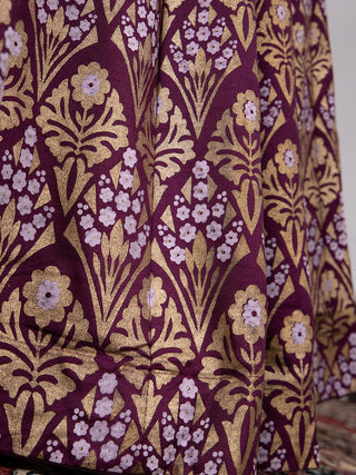 Wine Color Aada Slub Silk Foil Printed Lehenga Choli With Chanderi Dupatta Clothsvilla