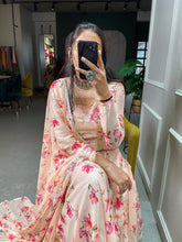 Load image into Gallery viewer, Cream Color Floral Printed Anarkali Style Chiffon Kurti Clothsvilla