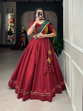 Maroon Color Plain With Gotta Patti Lace Border Cotton Lehenga Choli ClothsVilla