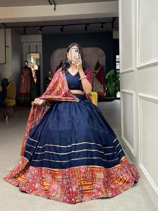 Navy Blue Color Plain And Printed With Gotta Patti Cotton For Navratri Chaniya Choli ClothsVilla