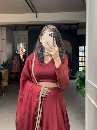 Maroon Color Plain With Lace Border Rangoli Silk Chaniya Choli ClothsVilla