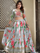 Load image into Gallery viewer, Sky Blue Color Digital Print With Sequins Embroidery Work Crushed Chinon Lehenga Choli ClothsVilla.com