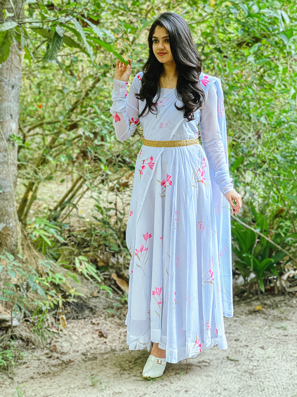 Sky Blue Color Printed Georgette Gown Clothsvilla
