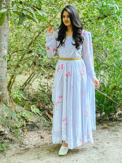 Sky Blue Color Printed Georgette Gown Clothsvilla Main image