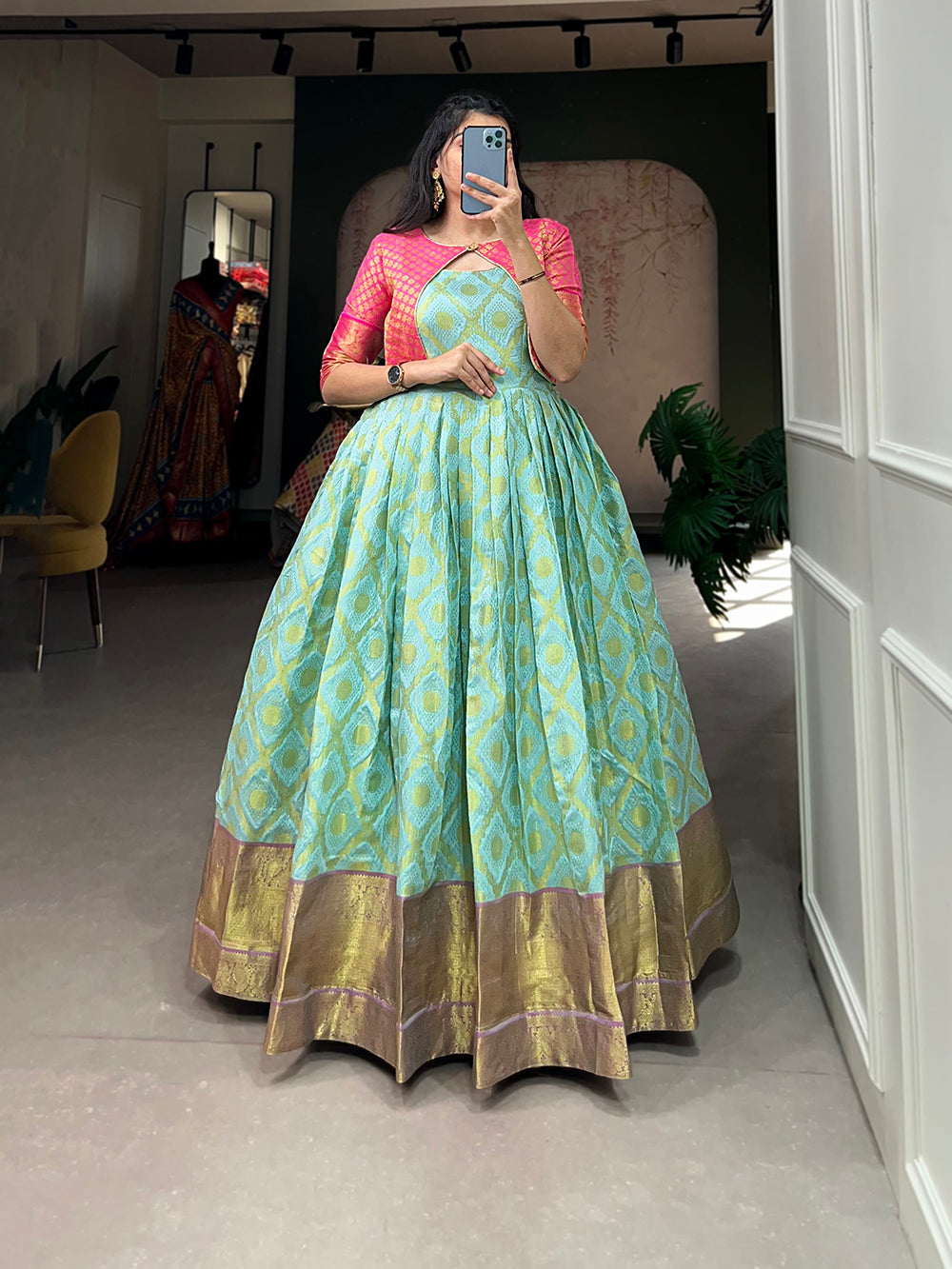 Sky Blue Color Zari Weaving Work Silk Dress Clothsvilla