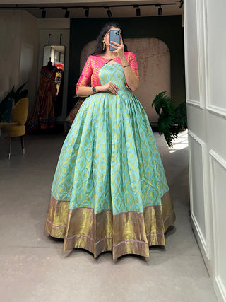 Sky Blue Color Zari Weaving Work Silk Dress Clothsvilla