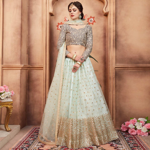 Sky Blue Festive Wear Sequins Thread Work Soft Net Lehenga Choli Clothsvilla Main image
