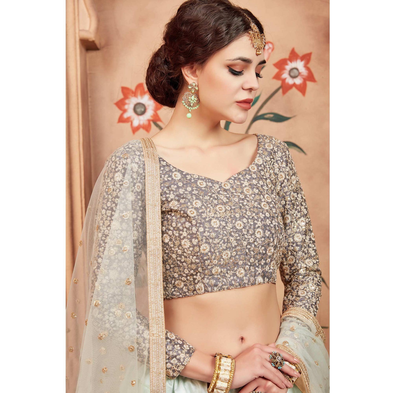 Sky Blue Festive Wear Sequins Thread Work Soft Net Lehenga Choli Clothsvilla