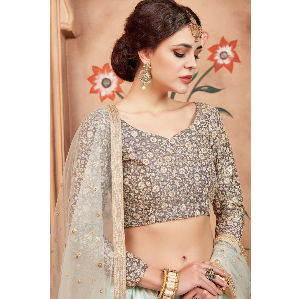 Sky Blue Festive Wear Sequins Thread Work Soft Net Lehenga Choli Clothsvilla