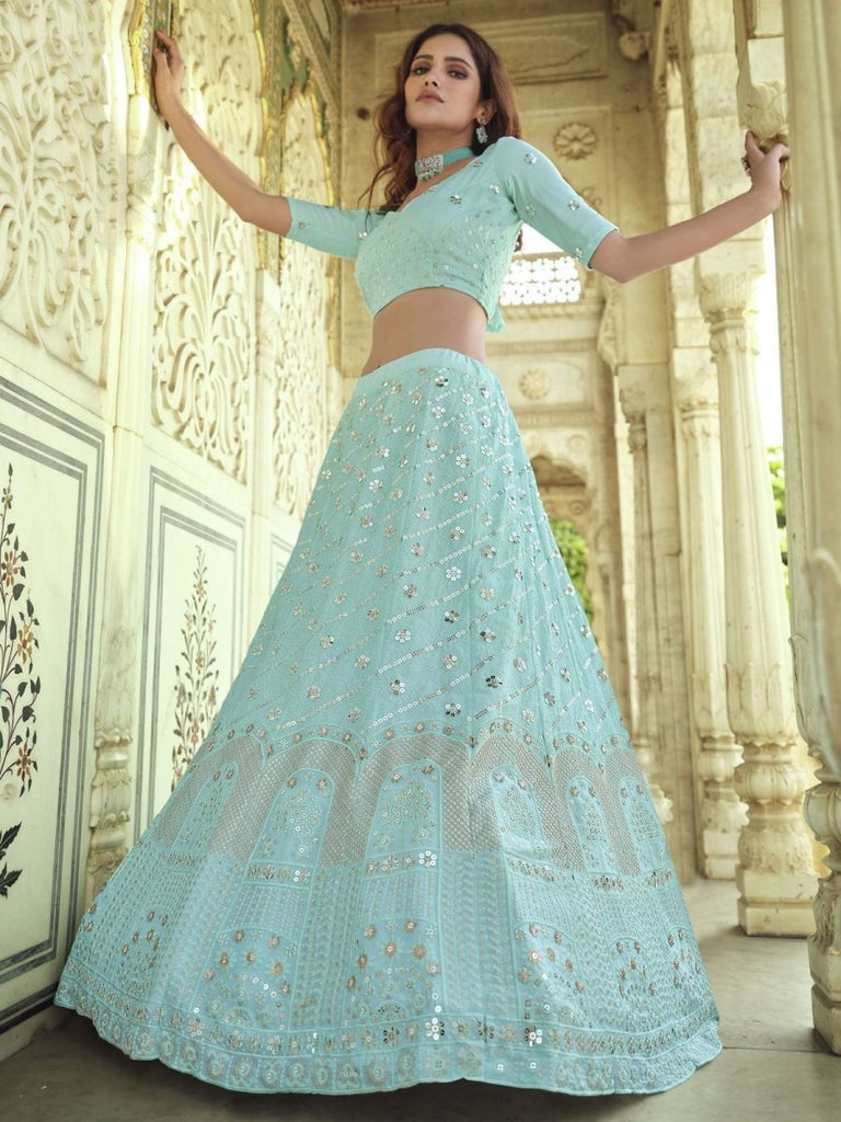 Sky Blue Georgette Festive Lehenga Choli Clothsvilla