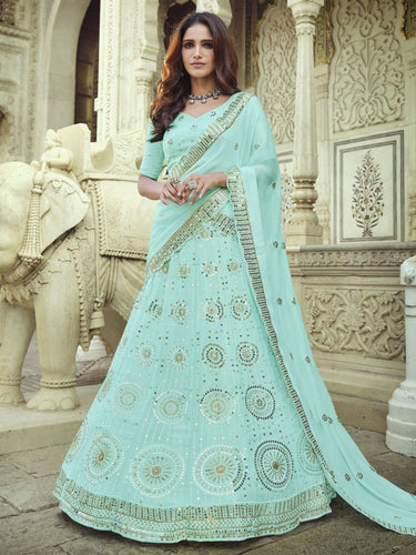 Sky Blue Georgette Wedding Lehenga Choli Clothsvilla