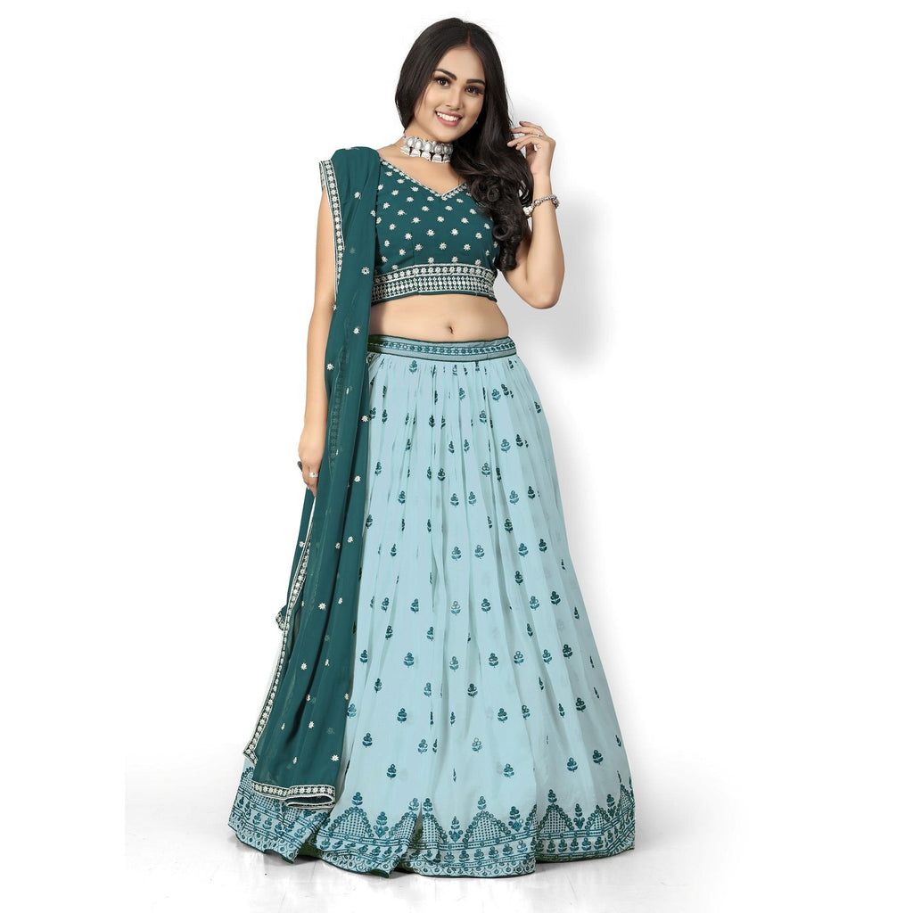 Sky Blue Party Wear Sequins Embroidered Tapetta Lehenga Choli Clothsvilla