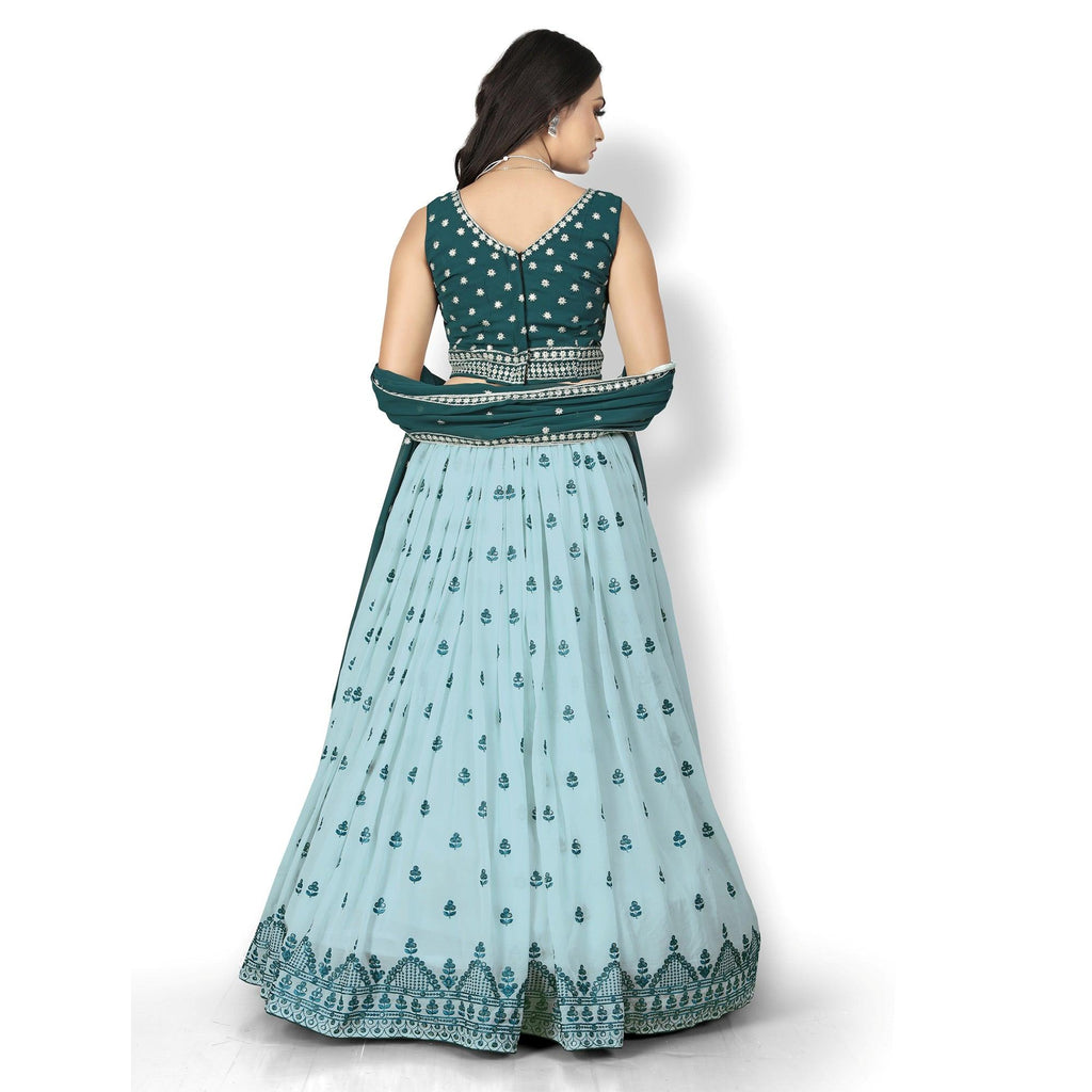 Sky Blue Party Wear Sequins Embroidered Tapetta Lehenga Choli Clothsvilla