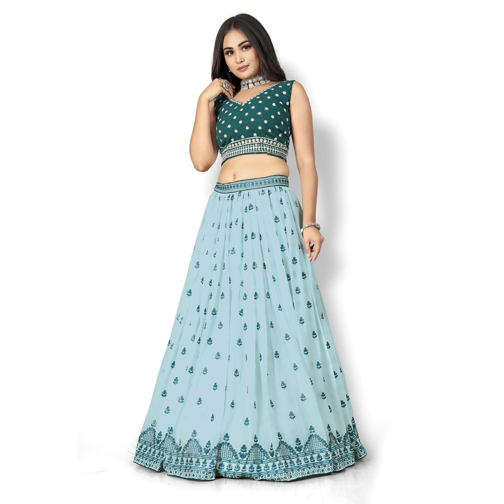 Sky Blue Party Wear Sequins Embroidered Tapetta Lehenga Choli Clothsvilla