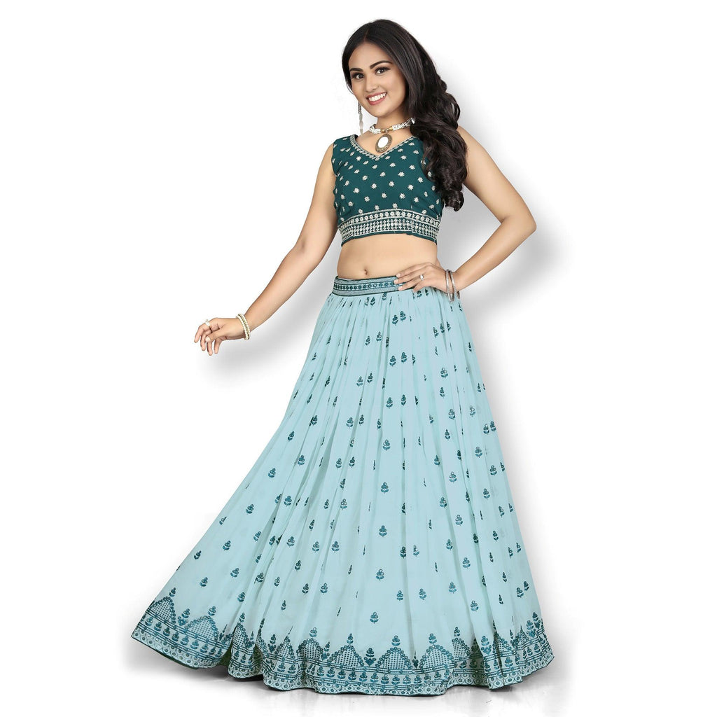 Sky Blue Party Wear Sequins Embroidered Tapetta Lehenga Choli Clothsvilla