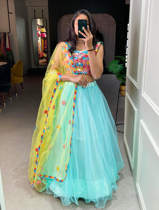 Sky Blue Color Plain Net Lehenga Choli Clothsvilla