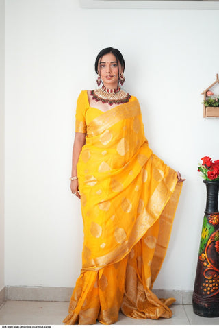 Lovely 1-Minute Ready To Wear Yellow Cotton Silk Saree Shriji