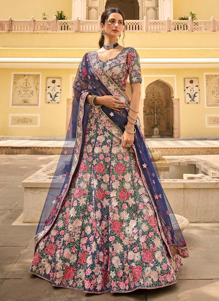 Dark blue Net Embroidered Wedding Lehenga Choli – Boutique4India