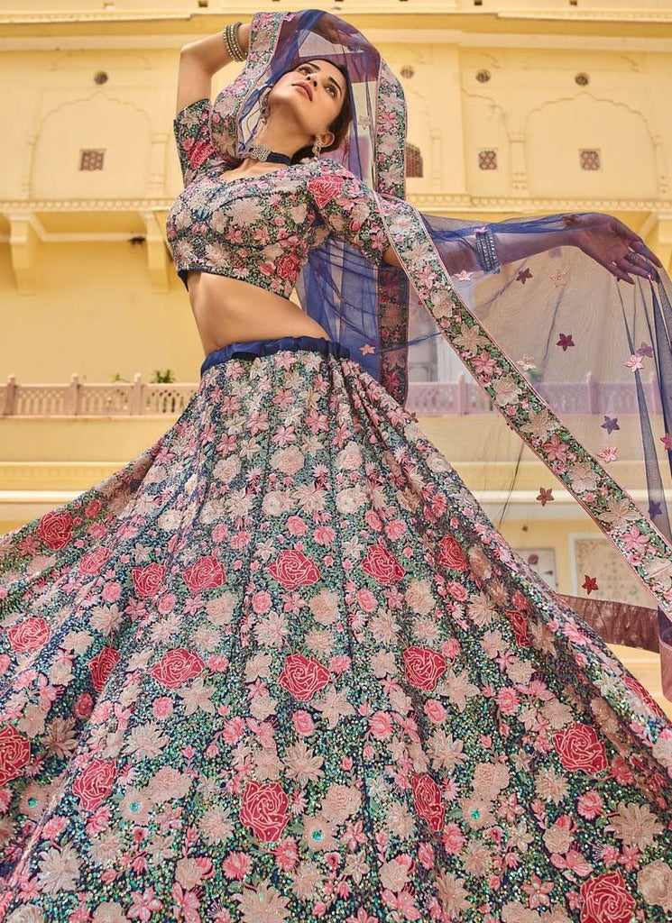 Soft Net Stone And Sequins Work Lehenga In Navy Blue Clothsvilla